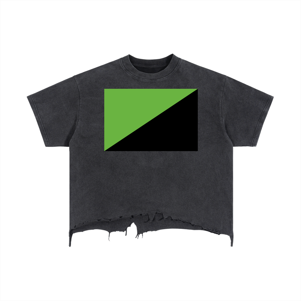 AnarcHEX - Flag_of_Toxic_Anarchism.jpg (HEX : #6AB440) - Vintage Wash Boxy Distressed Hem T-Shirt